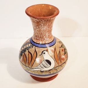 Mid-Century Vintage Tonala Mexico Bird Floral Red Clay Pottery Signed Va…